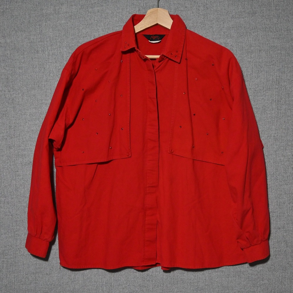 Roper Western Shirt Womens Beaded Double Flap USA Large Red
